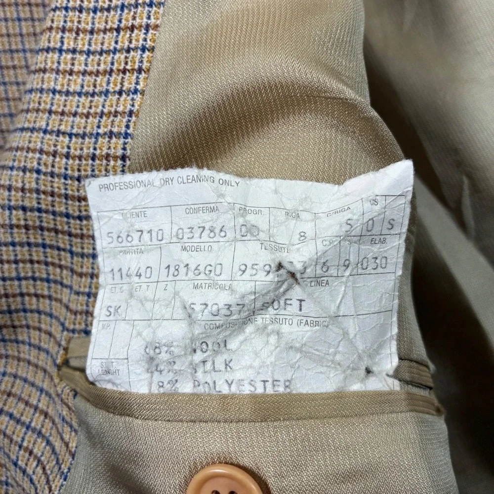 Ermenegildo Zegna Wool Silk Blazer 46R Tan‎ Check Sport Coat Saks Fifth Avenue
